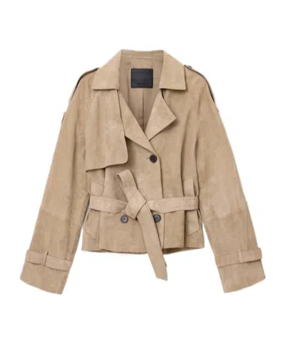 Allsaints Reed Belted Double-breasted Jacket In Neutral