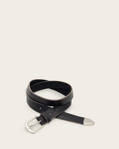 Allsaints Reed Leather Belt In Black/dull Nickel