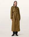 Allsaints Reed Leather Trench Coat In Green