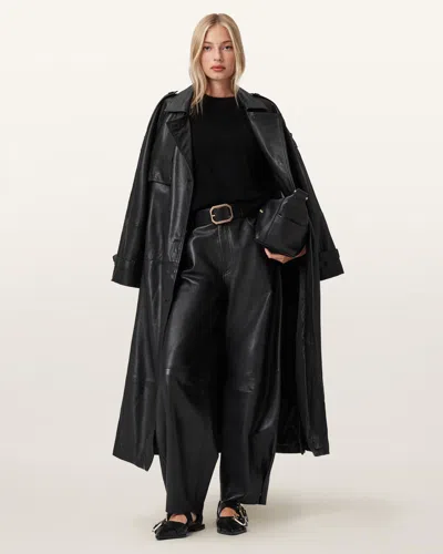 Allsaints Reed Leather Trench In Black
