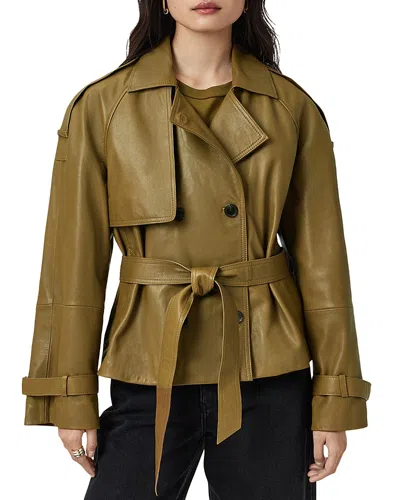 Allsaints Reed Leather Trench Jacket In Gold