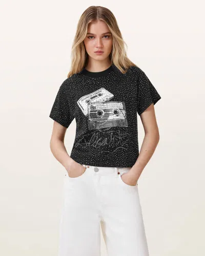 Allsaints Reel Elle Embellished T-shirt In Black