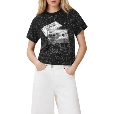 Allsaints Reel Elle Rhinestone Cotton Graphic T-shirt In Black