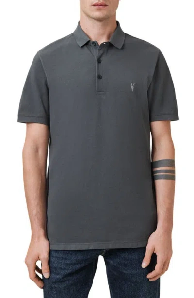 Allsaints Reform Embroidered-logo Polo Shirt In Gray