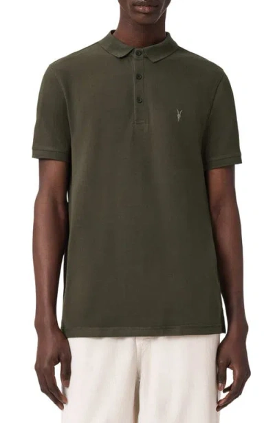 Allsaints Cotton Pique Short Sleeve Polo Shirt In Green
