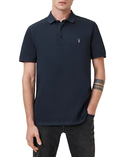 Allsaints Mode Merino Short Sleeve Polo Shirt In Navy Blue
