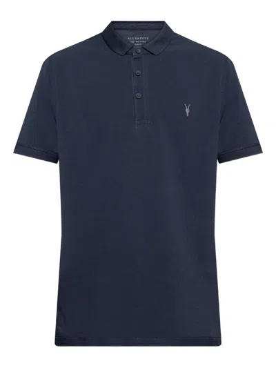 Allsaints Mode Merino Short Sleeve Polo Shirt In Navy Blue
