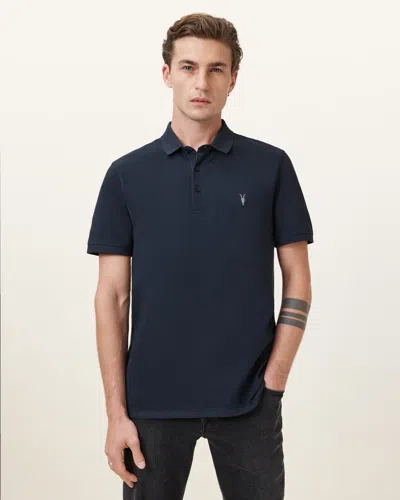 Allsaints Reform Short Sleeve Polo Shirt In Navy Blue