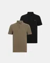 Allsaints Reform Short Sleeve Polo Shirts 2 Pack In Black/cage Brown