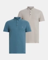 Allsaints Reform Short Sleeve Polo Shirts 2 Pack In Cool Grey/sur Blue