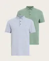 Allsaints Reform Short Sleeve Polo Shirts 2 Pack In Machine Grey/green
