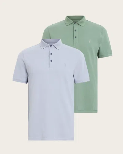 Allsaints Reform Short Sleeve Polo Shirts 2 Pack In Machine Grey/green
