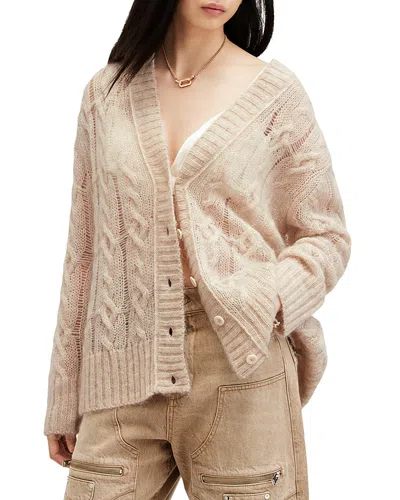 Allsaints Regan Cable Knit Cardigan In Ecru White