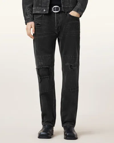 Allsaints Reid Repair Distressed Straight Leg Jeans In Black