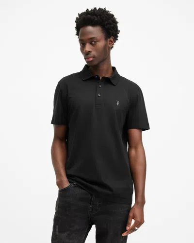 Allsaints Reid Slim Fit Ramskull Polo Shirt In Jet Black