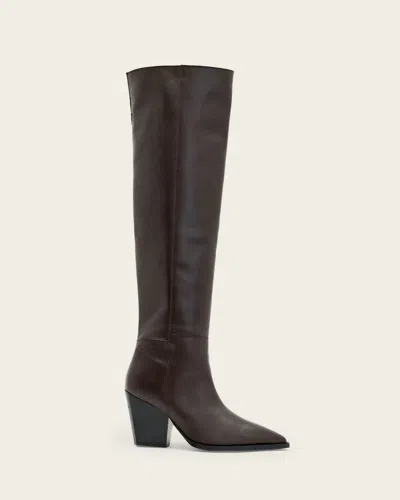 Allsaints Reina Leather Zip Boots In Brown