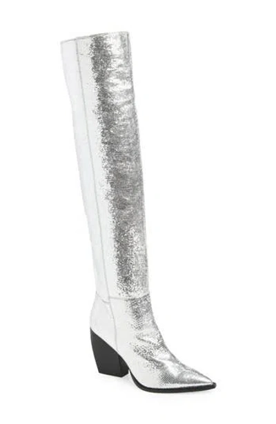 Allsaints Reina Metallic Over The Knee Boot In Silver