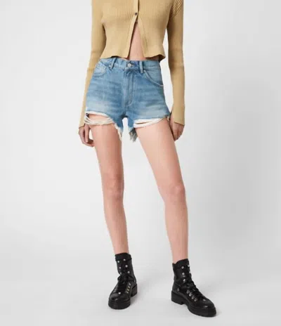 Allsaints Remi Cut Off Fray Hem Distressed Shorts In Blue