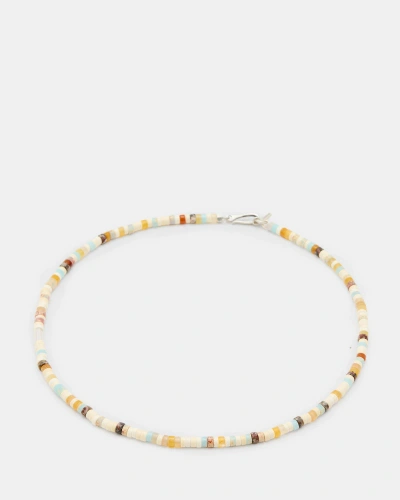 Allsaints Remi Tonal Beaded Necklace In Neutral/wrm Silver