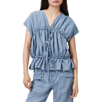 Allsaints Remy Gathered Tie Front Denim Top In Blue