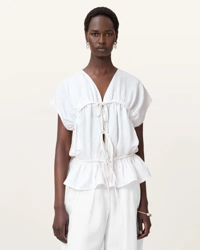 Allsaints Remy Tie-front Ruffled Top In White