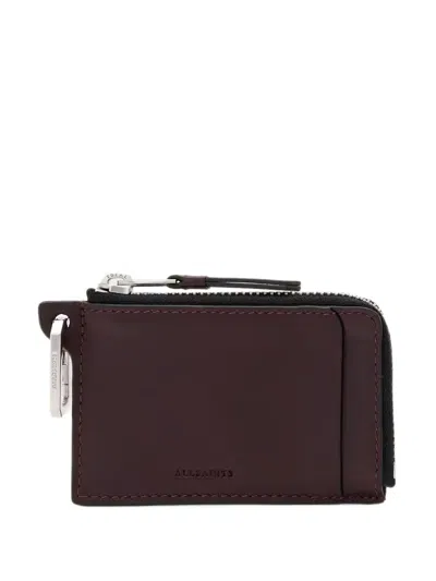 Allsaints Remy Logo-debossed Carabiner-clip Wallet In Burgundy