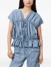 Allsaints Womens Light Blue Remy V-neck Gathered-front Cotton And Linen-blend Top In Blue