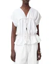 Allsaints Remy Tie-front Ruffled Top In White