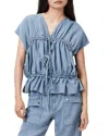 Allsaints Womens Light Blue Remy V-neck Gathered-front Cotton And Linen-blend Top In Blue