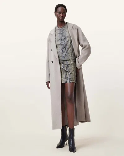 Allsaints Renai Foil Snake Print Suede Mini Skirt In Natural White