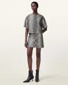 Allsaints Renai Foil Snake Print Suede T-shirt In Natural White