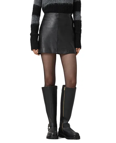 Allsaints Renai Leather Skirt In Black