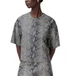 Allsaints Renai Foil Snake Print Suede T-shirt In Natural White