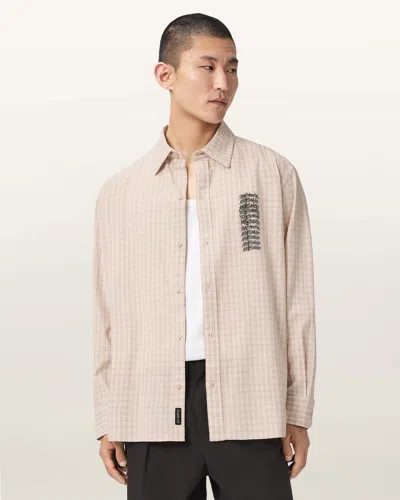 Allsaints Repeater Graphic Plaid Organic Cotton Button-up Shirt In Neutral