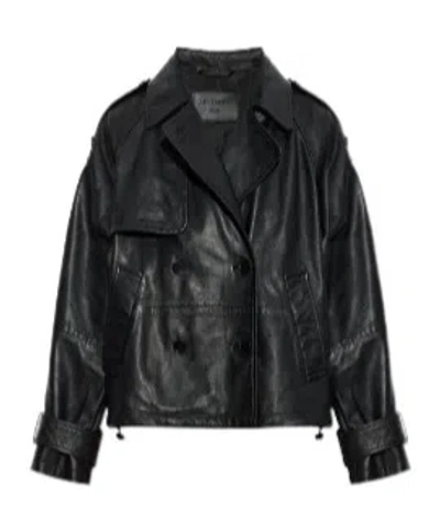Allsaints Womens Black Reya Double-breasted Leather Jacket