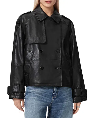 Allsaints Reya Cropped Leather Jacket In Black