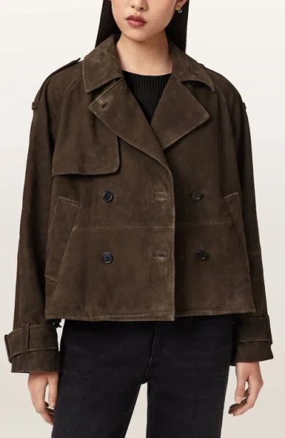Allsaints Leather Reya Cropped Suede Mac In Brown