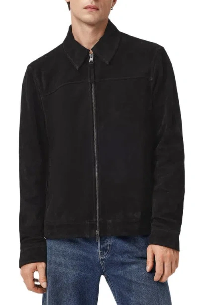 Allsaints Mens Rhone Collared Suede Jacket Black