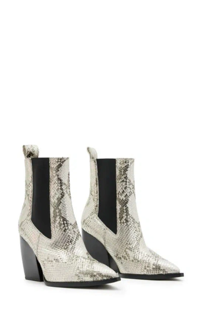 Allsaints Ria Snake Embossed Pointed Toe Chelsea Boot In Metallic Gold