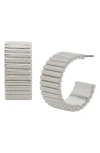 Allsaints Ribbed Hoop Earrings In Rhodium