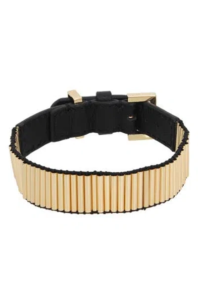 Allsaints Ribbed Leather Bracelet In Gold