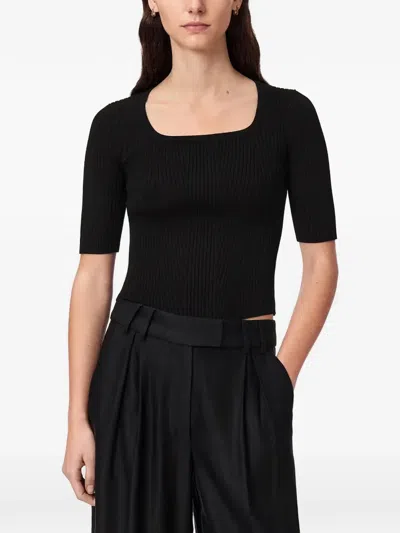 Allsaints Ribbed-knit Square-neck Top In Black