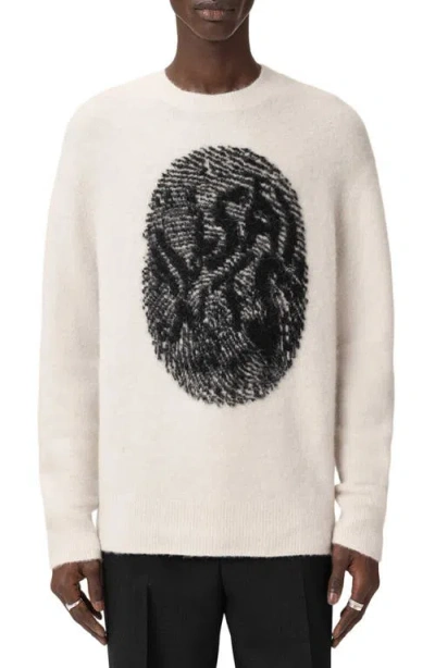 Allsaints Ridges Oversized Crewneck Sweater In White