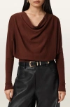 Allsaints Ridley Dolman Sleeve Crop Sweater In Brown