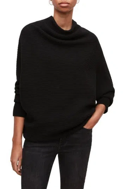 Allsaints Ridley Funnel Neck Wool Sweater In Black