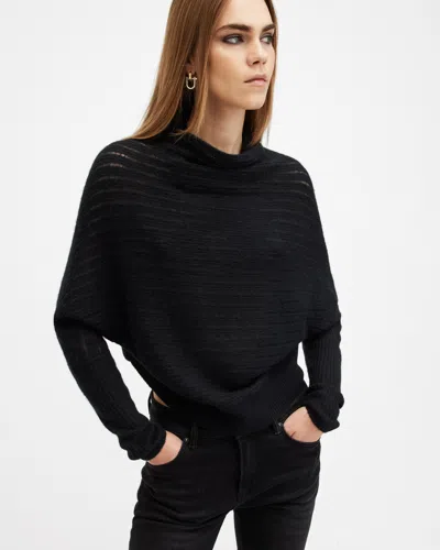 Allsaints Ridley Laddered Relaxed Fit Sweater In Black