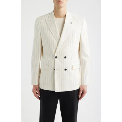Allsaints Ridley Slim Fit Pinstripe Double Breasted Sport Coat In Neutral