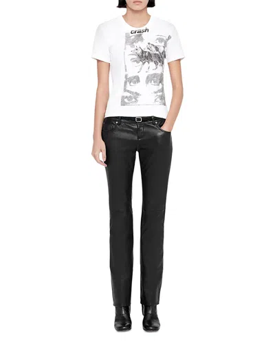 Allsaints Riella Leather Low Rise Bootcut Trousers In Black