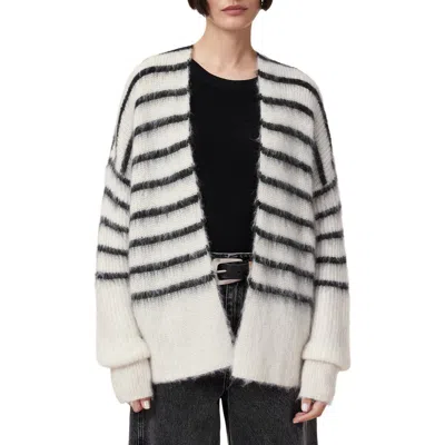 Allsaints Riga Stripe Cardigan In Chalk White/black