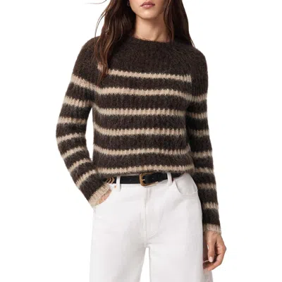 Allsaints Riga Stripe Crewneck Sweater In Brown